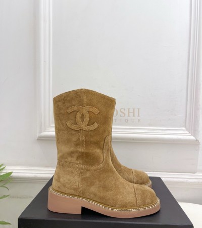 CHANEL CC LOGO ANKLE BOOTS BLACK LAMBSKIN 4CM HEEL 35-41 MASTER QUALITY - 35